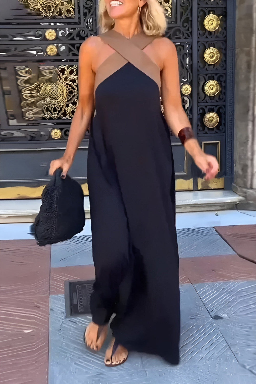 Delphine | Robe Longue Col Croisé — Noir