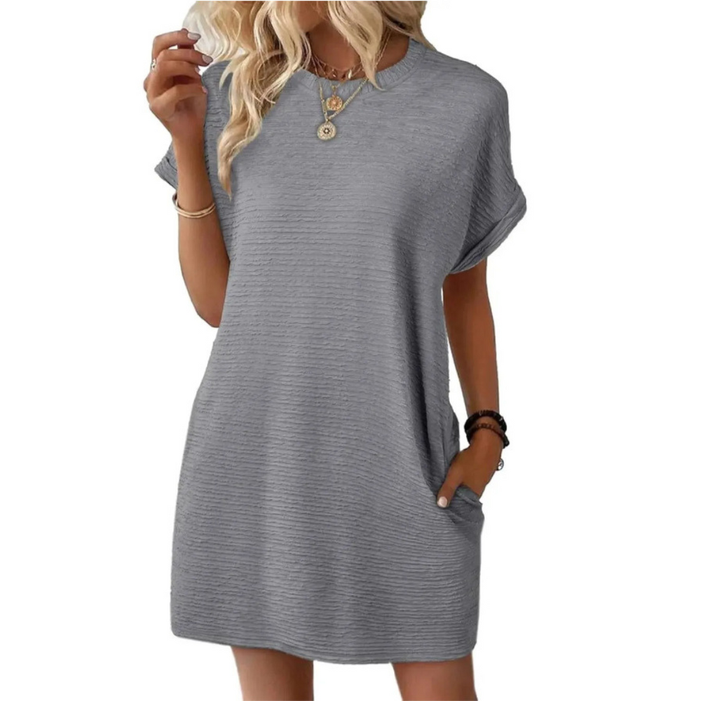 Adèle | Robe d'Été Minimaliste Col Rond — Gris