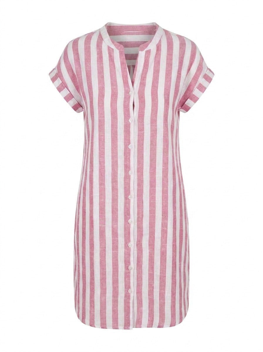 Martine | Robe-Chemise Rayée Élégante — Rose