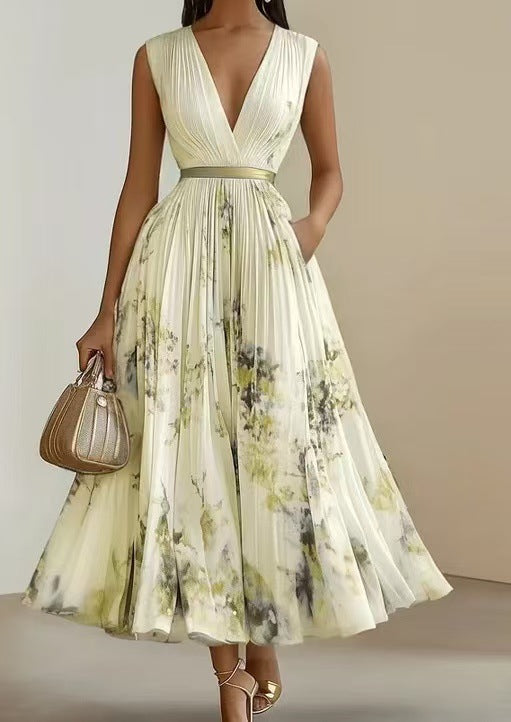 Léa | Robe Longue Plissée — Jaune