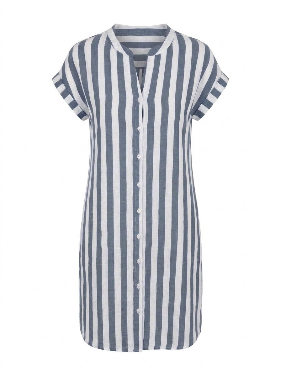 Martine | Robe-Chemise Rayée Élégante — Bleu marine