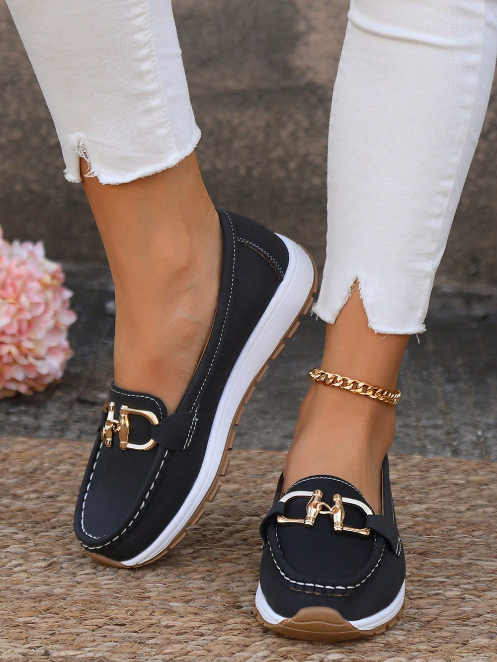 Élise | Mocassins Plats Boucle — Noir