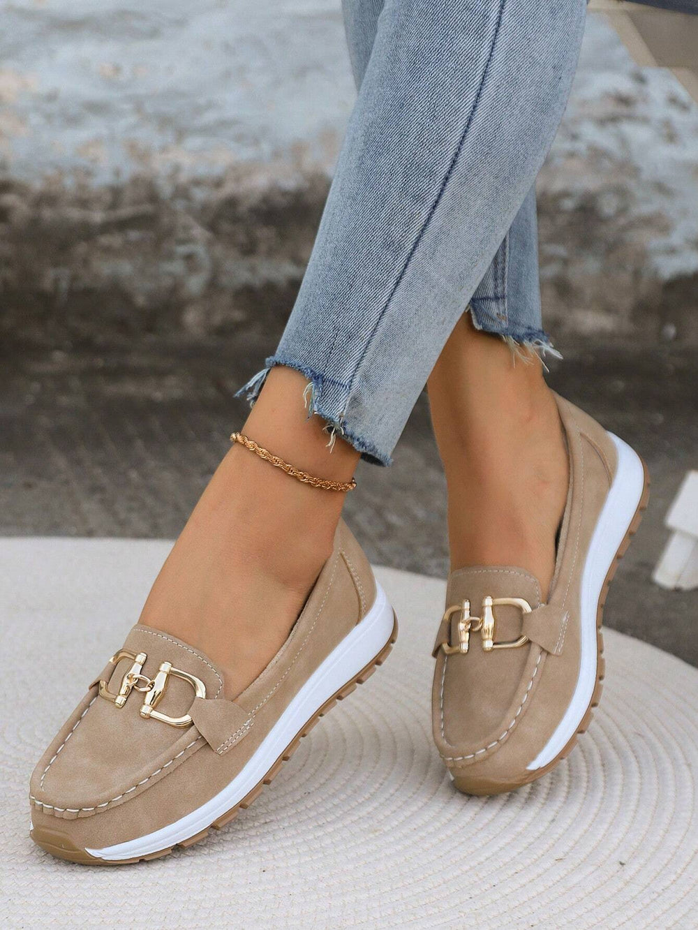Élise | Mocassins Plats Boucle — Kaki
