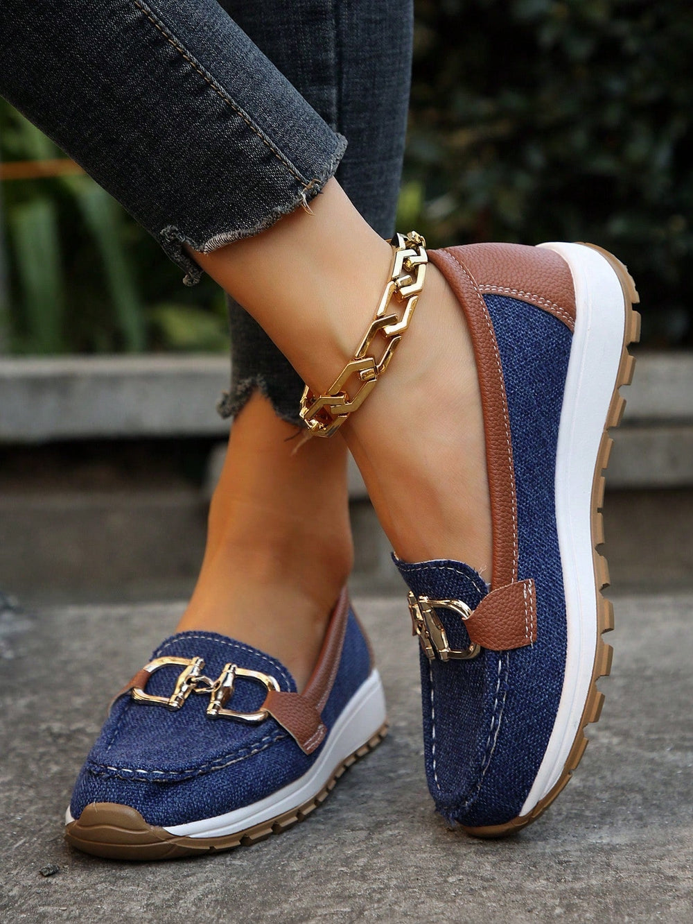 Élise | Mocassins Plats Boucle — Bleu