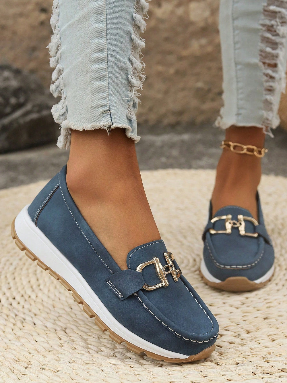 Élise | Mocassins Plats Boucle — Blu Marino