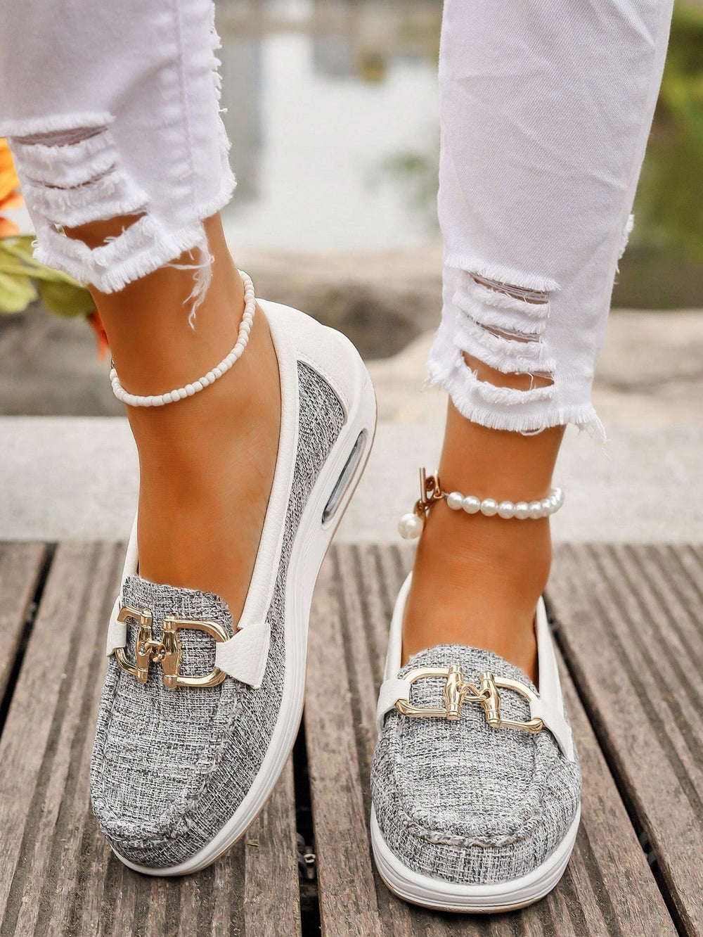 Élise | Mocassins Plats Boucle — Gris