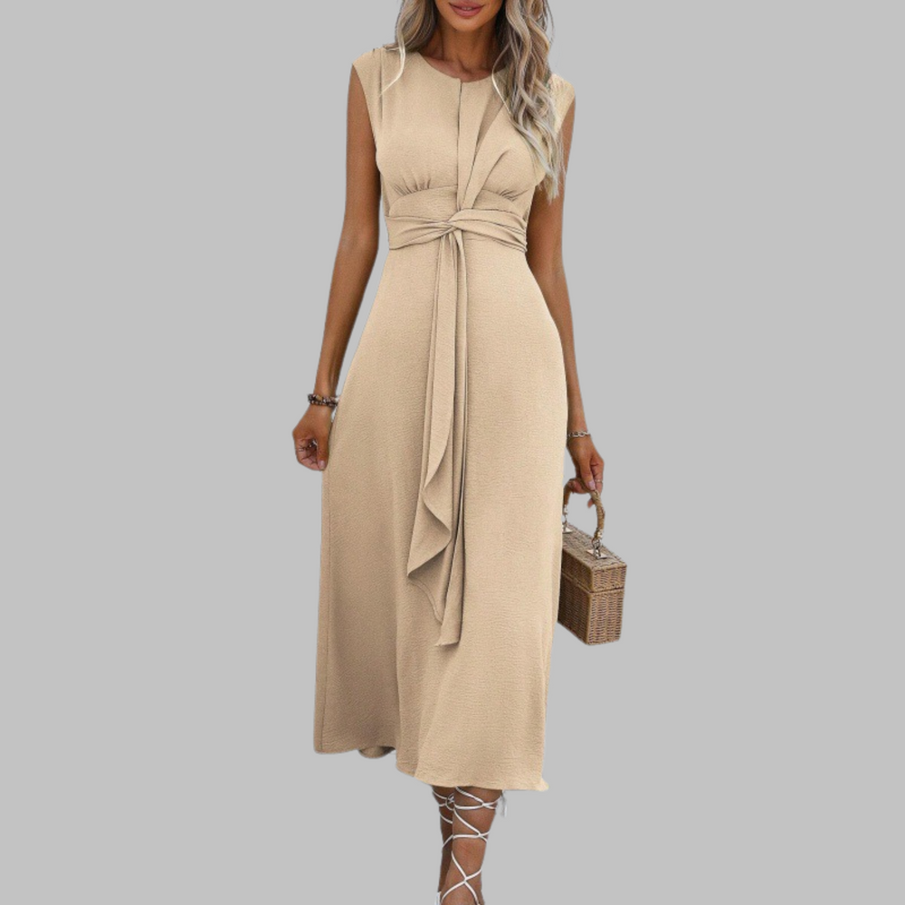 Anaïs | Robe Longue Sans Manches Col Rond — Abricot
