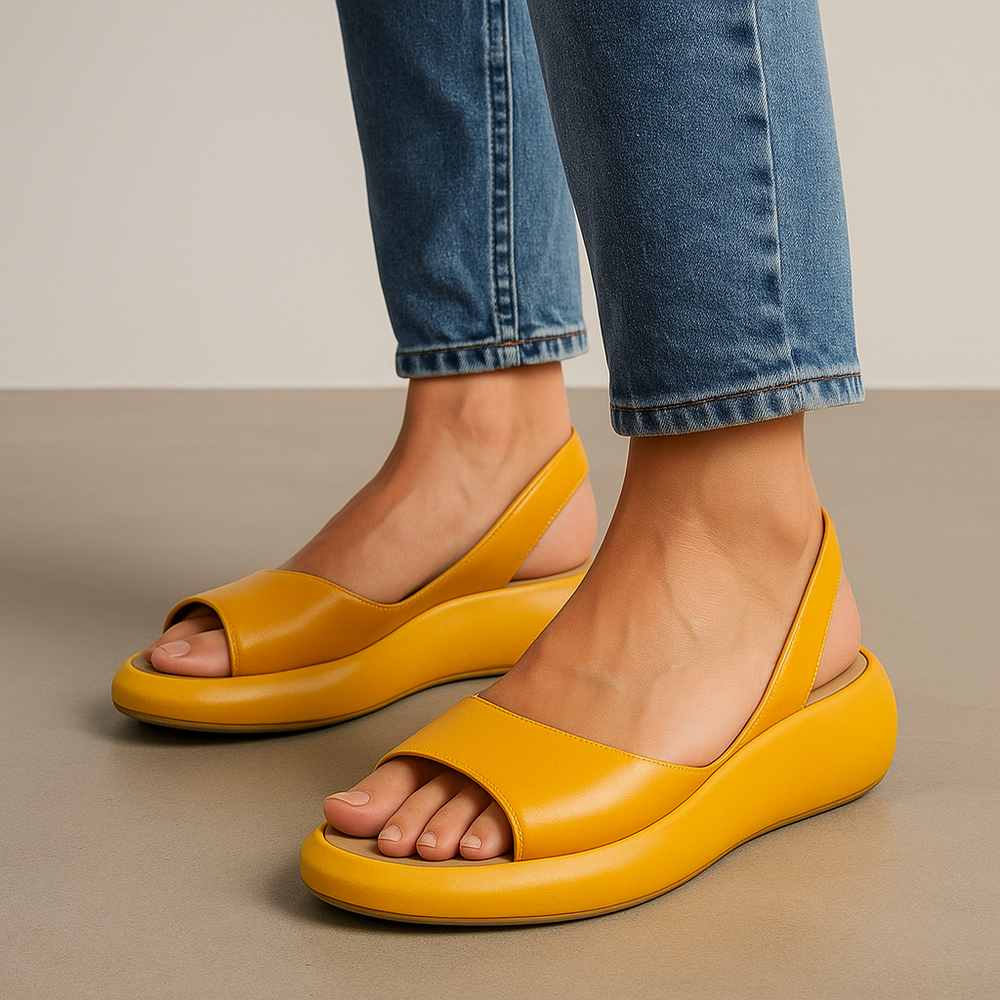 Giulia | Sandales Plates Bout Ouvert — Jaune