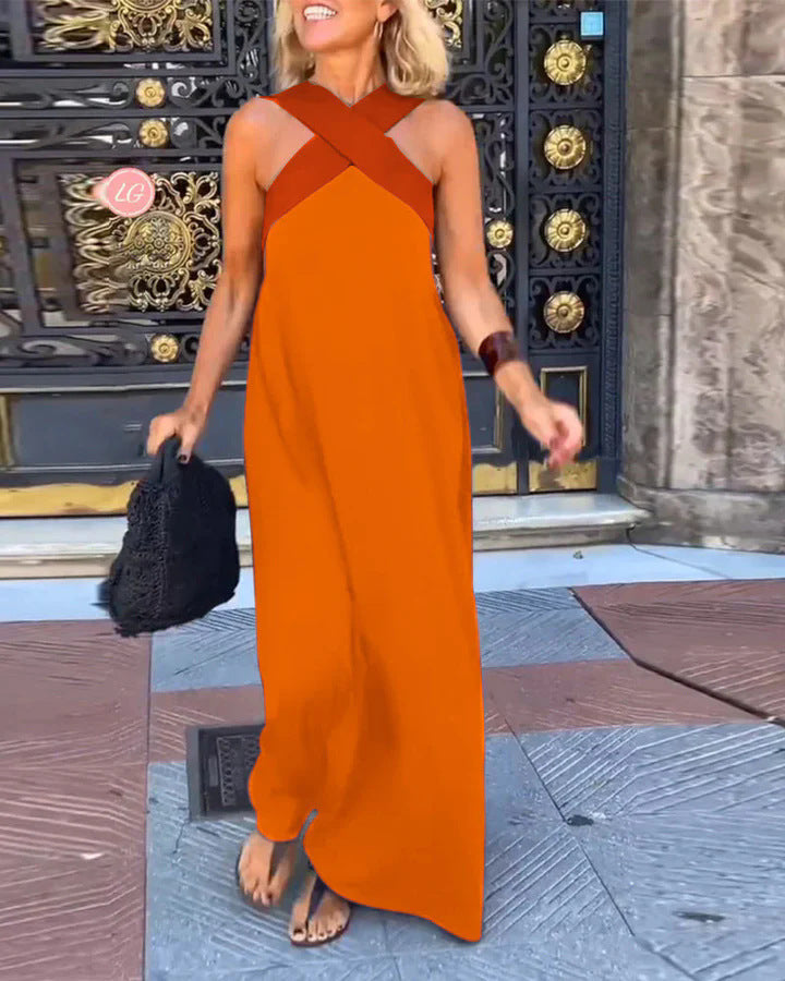 Delphine | Robe Longue Col Croisé — Orange