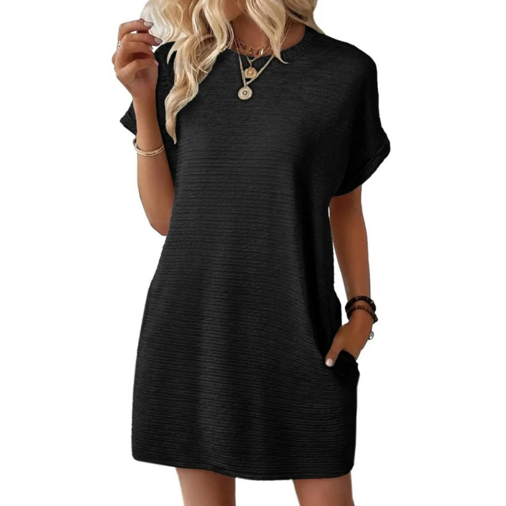Adèle | Robe d'Été Minimaliste Col Rond — Noir