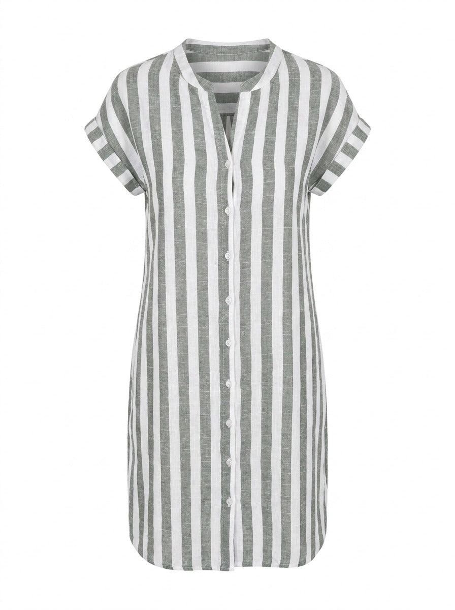 Martine | Robe-Chemise Rayée Élégante — Gris