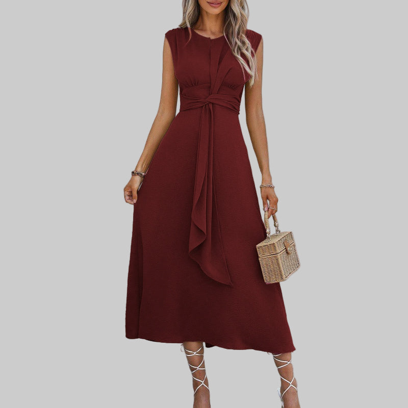 Anaïs | Robe Longue Sans Manches Col Rond — Rouge foncé