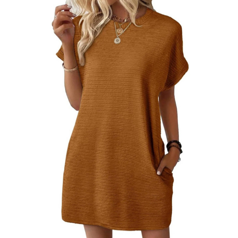 Adèle | Robe d'Été Minimaliste Col Rond — Marron foncé