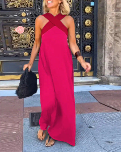 Delphine | Robe Longue Col Croisé — Rose vif