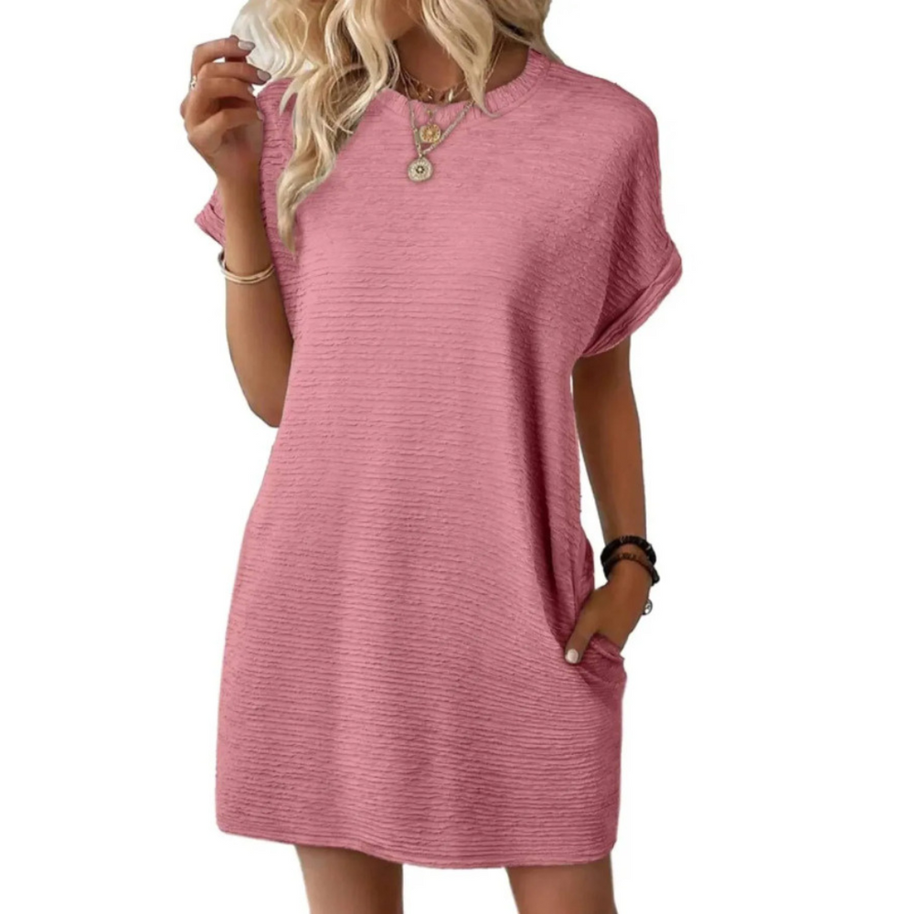 Adèle | Robe d'Été Minimaliste Col Rond — Rose clair