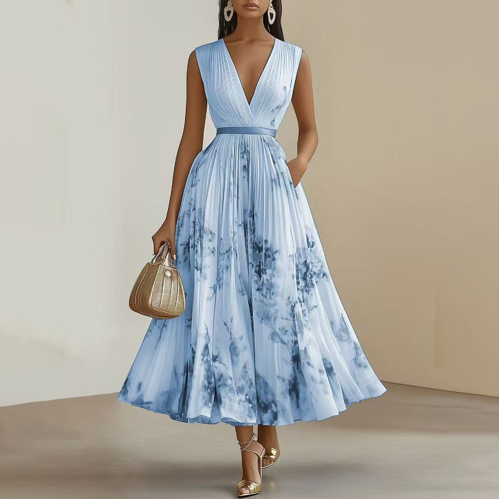 Léa | Robe Longue Plissée — Bleu