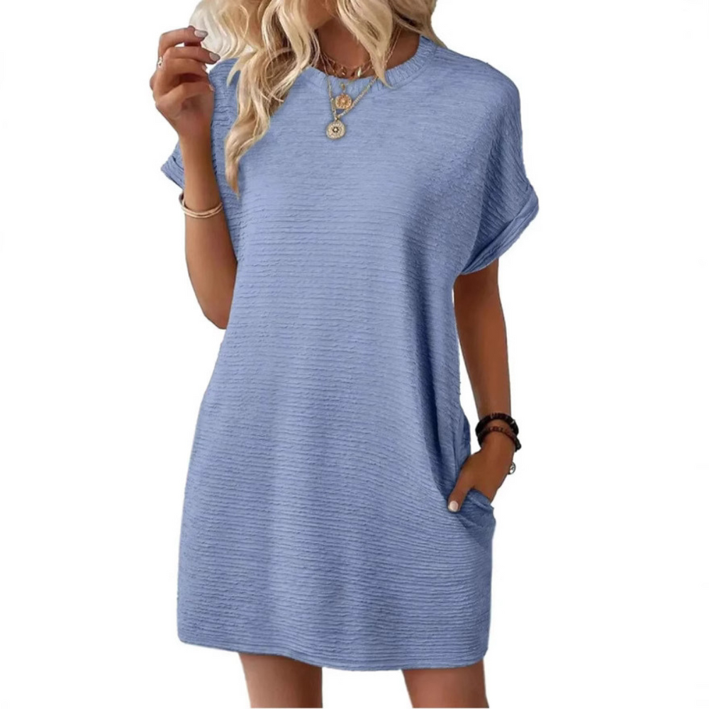 Adèle | Robe d'Été Minimaliste Col Rond — Bleu clair