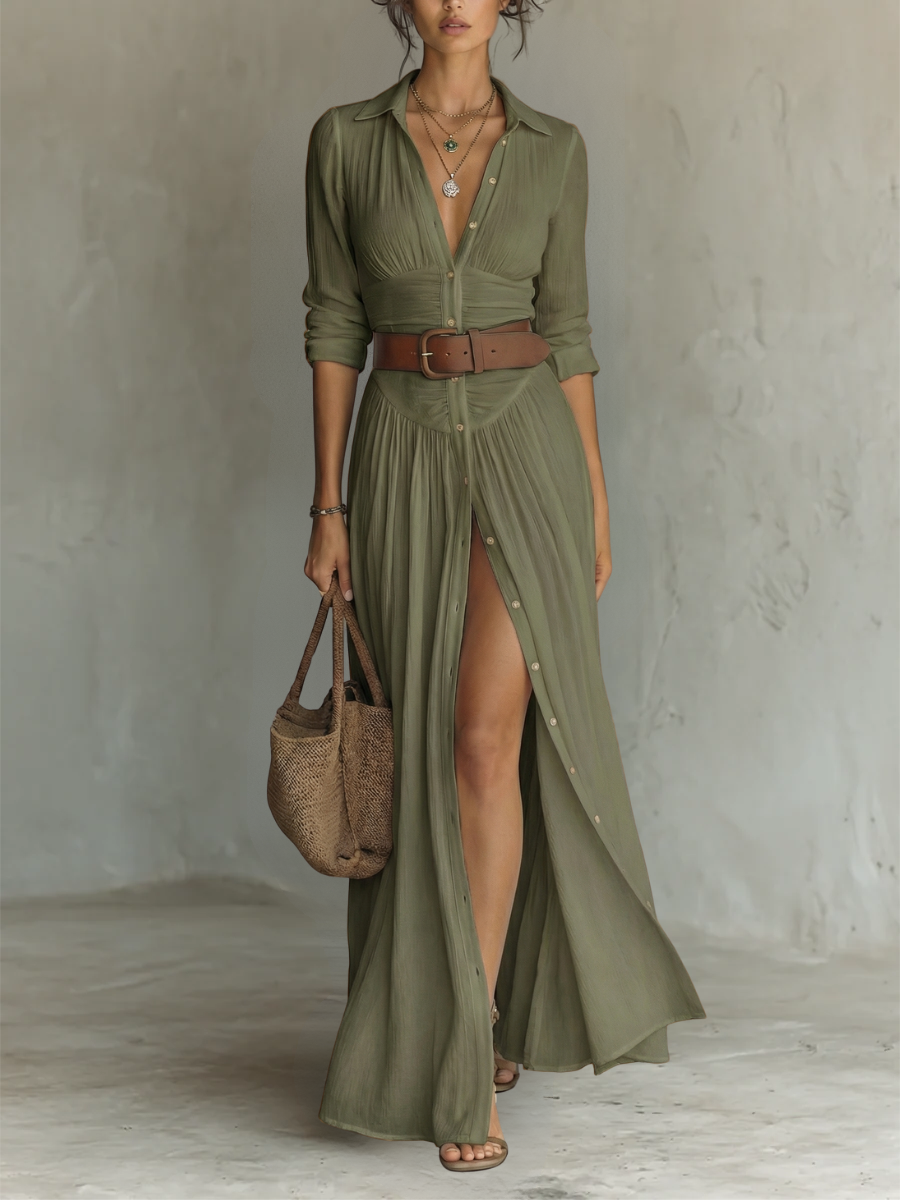 Suzanne | Robe Longue Col Tailleur — Vert