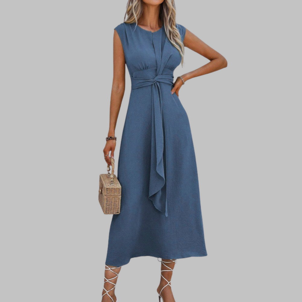 Anaïs | Robe Longue Sans Manches Col Rond — Bleu