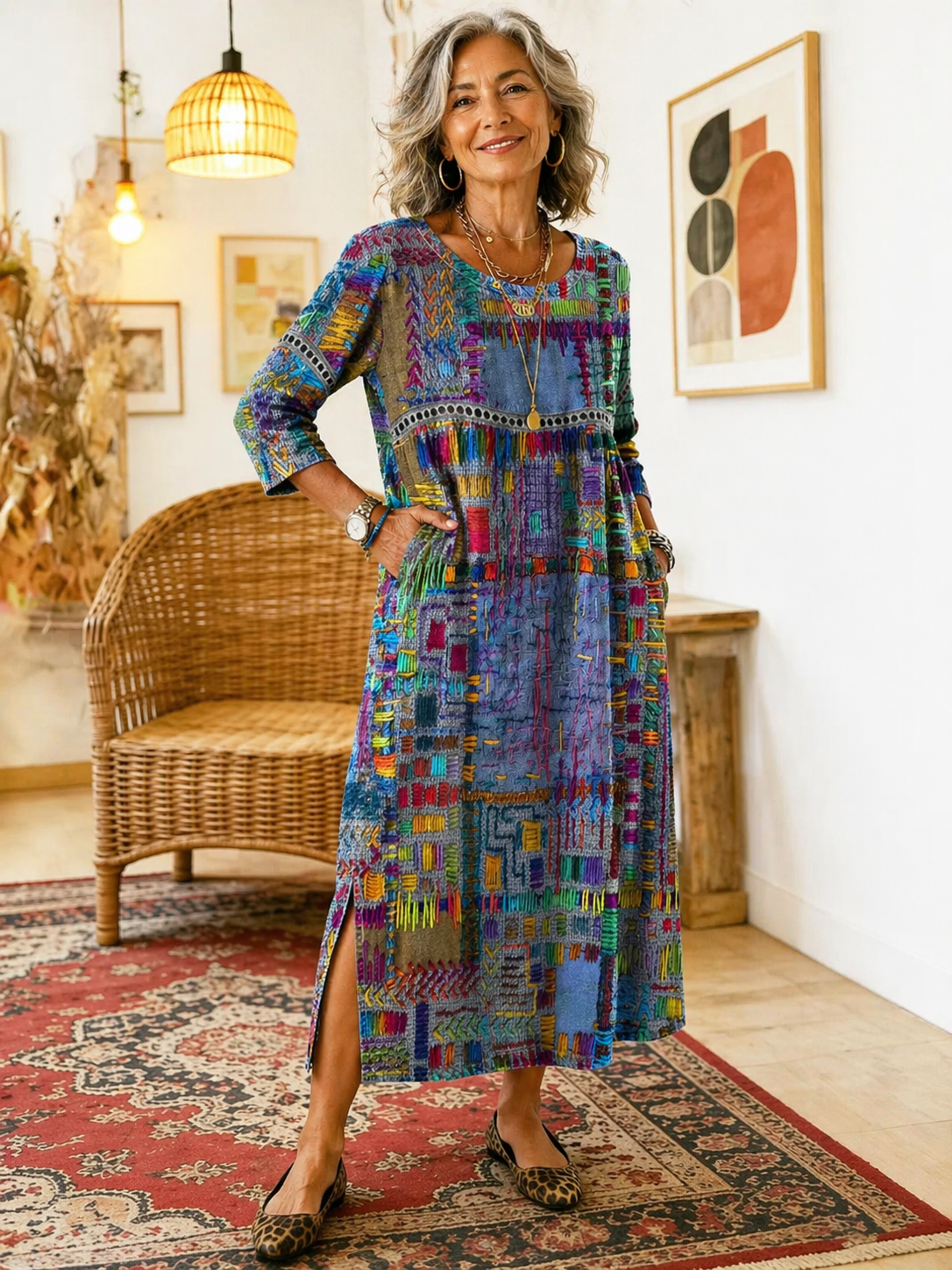 Manuella | Robe Denim Patchwork Ethnique