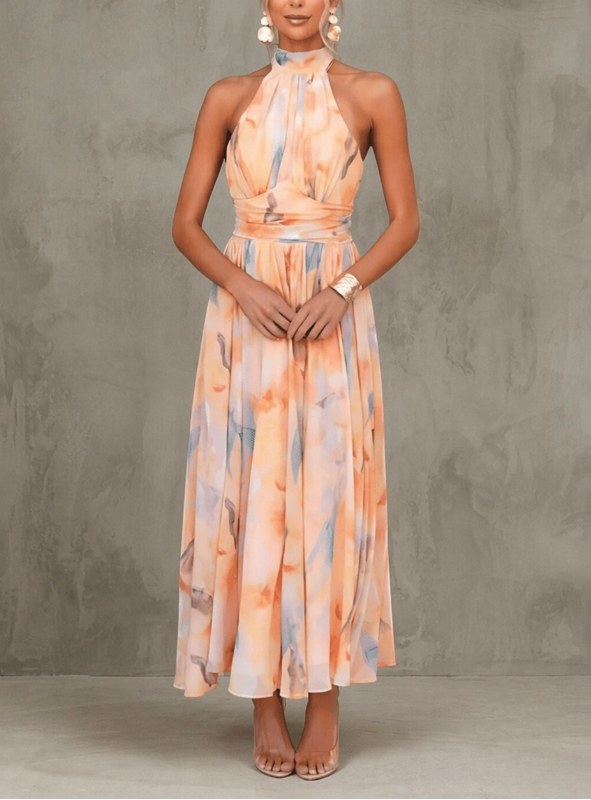 Esther | Robe Aquarelle Dos Nu — Orange