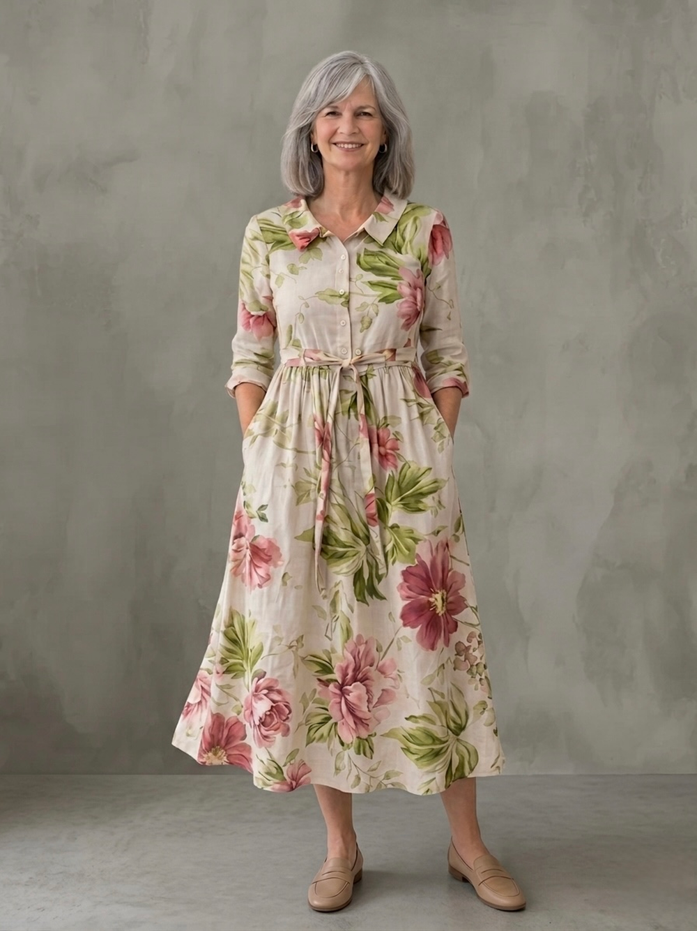 Juliette | Robe Midi à Fleurs — Rose à fleurs