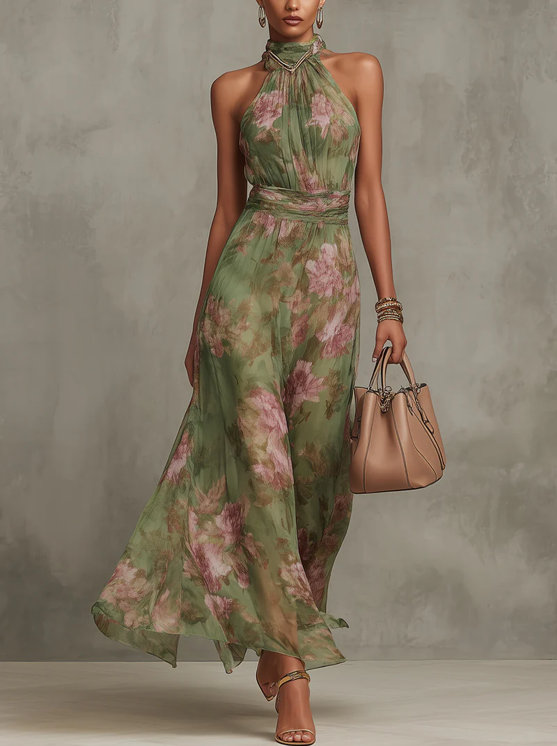 Sophie | Robe d'Été à Fleurs — Vert à fleurs