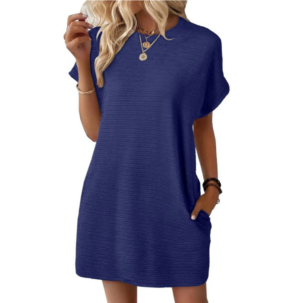 Adèle | Robe d'Été Minimaliste Col Rond — Bleu marine