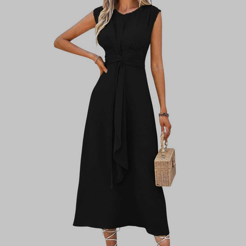 Anaïs | Robe Longue Sans Manches Col Rond — Noir