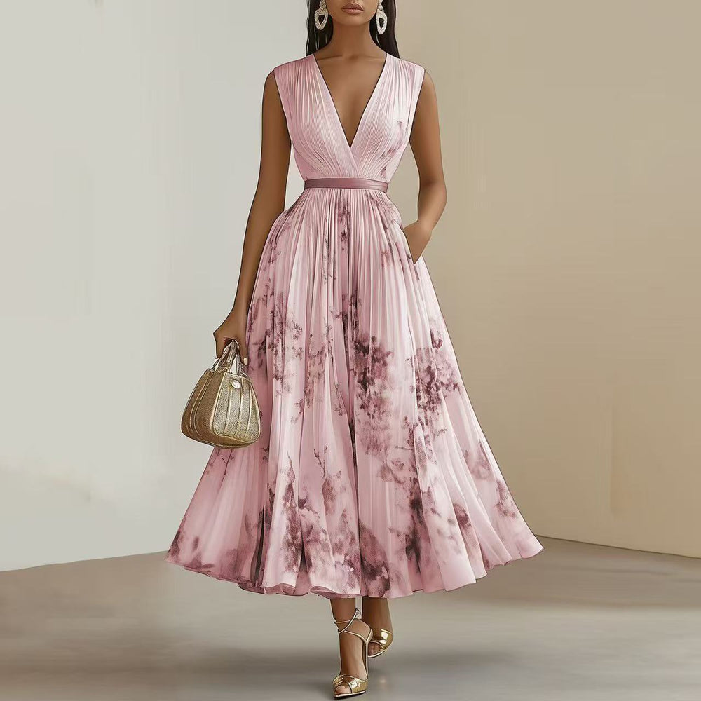 Léa | Robe Longue Plissée — Rose
