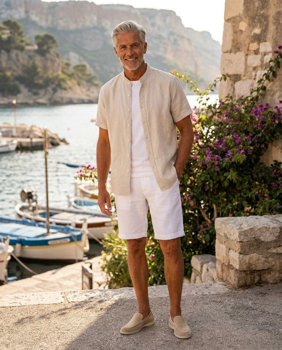 Pierre chemise lin, look estival blanc, homme