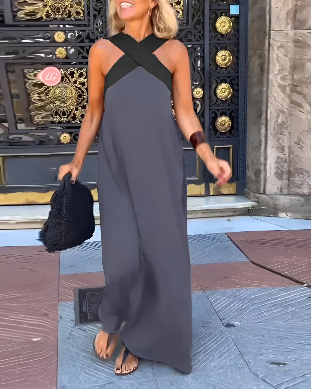 Delphine | Robe Longue Col Croisé — Gris