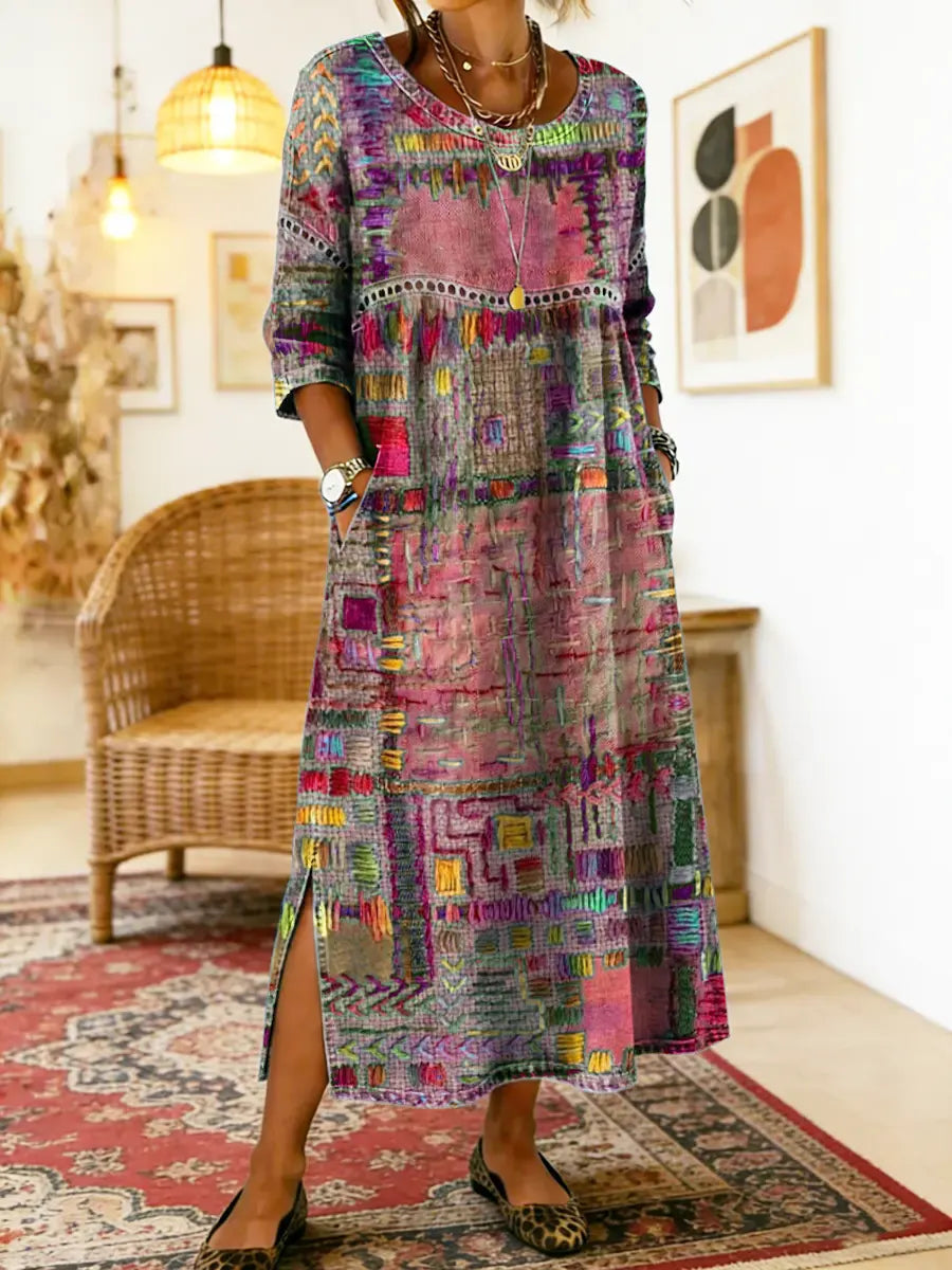Manuella | Robe Denim Patchwork Ethnique