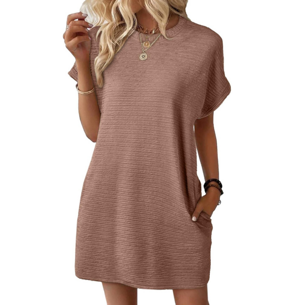Adèle | Robe d'Été Minimaliste Col Rond — Marron clair