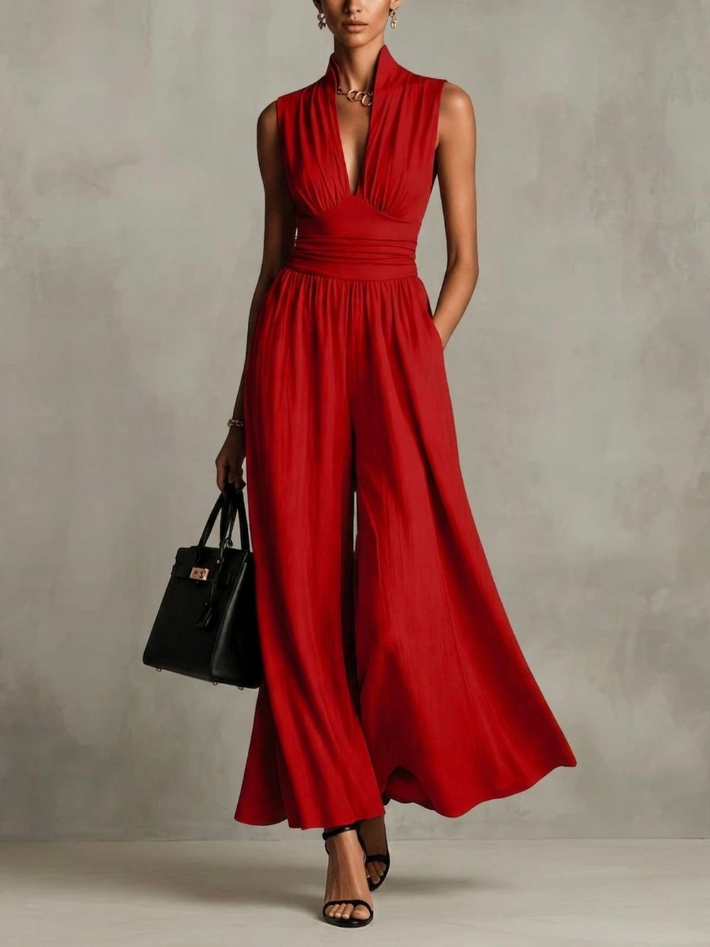 Capucine | Combinaison Sans Manches Jambe Large — Rouge