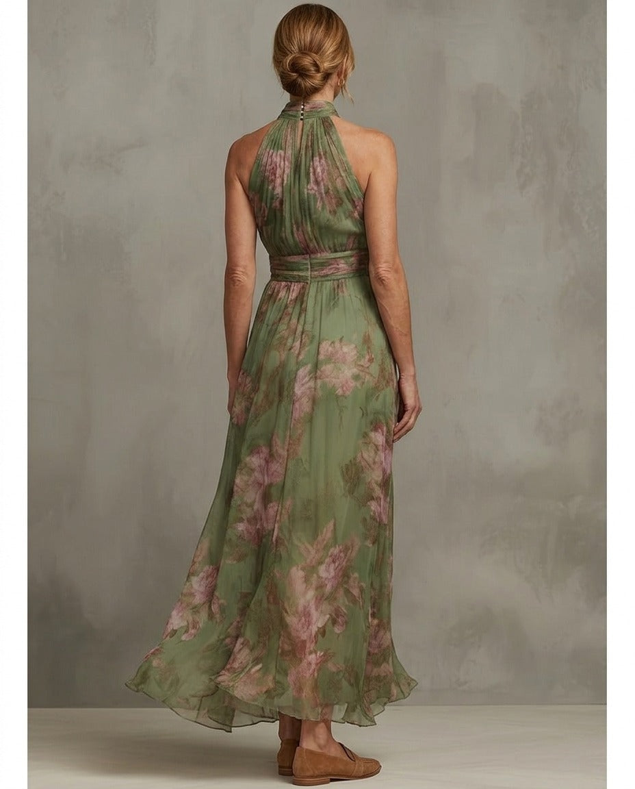 Robe Sophie vert a fleurs, vue de dos