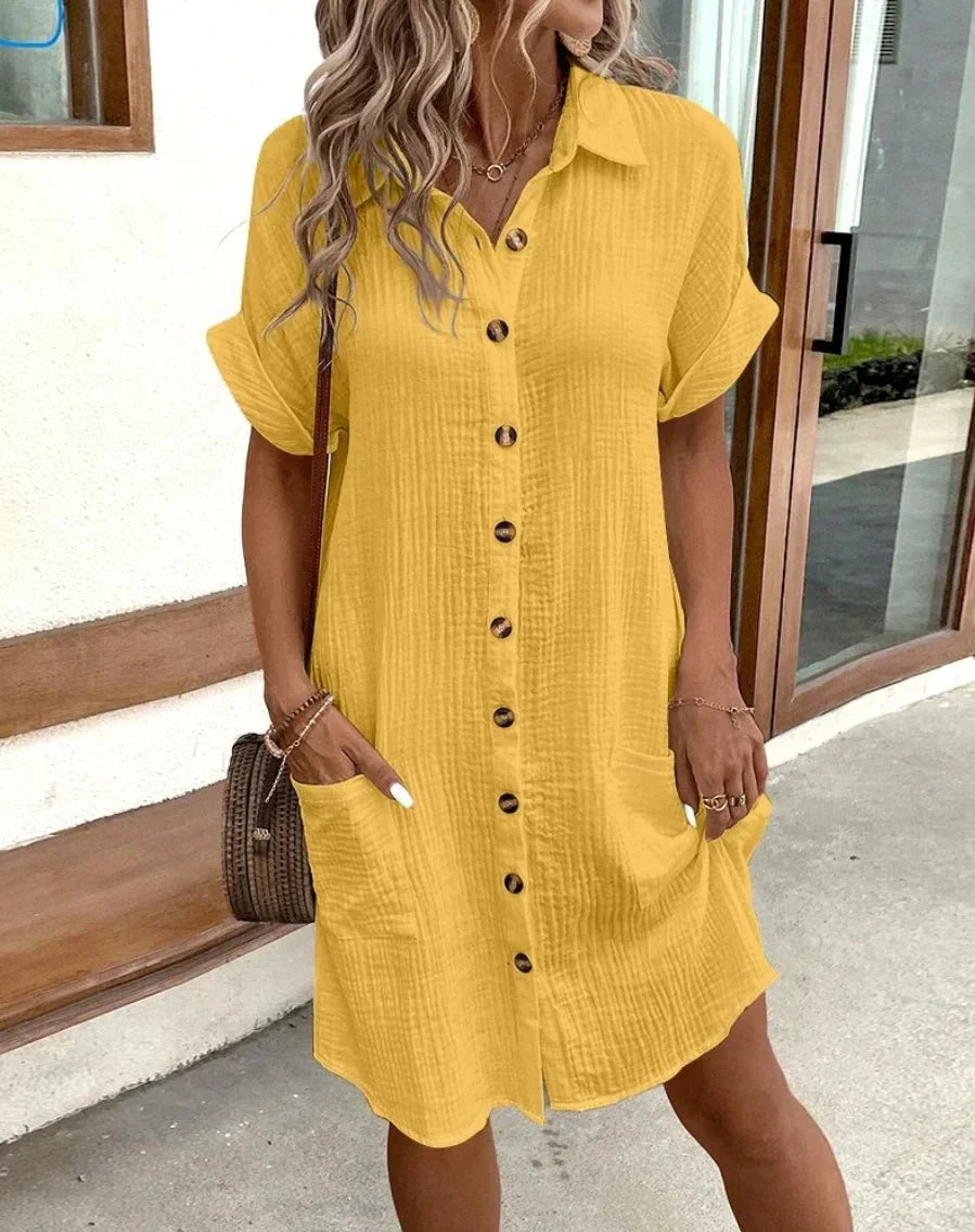 Camille | Robe-Chemise Confort Boutonnée — Jaune