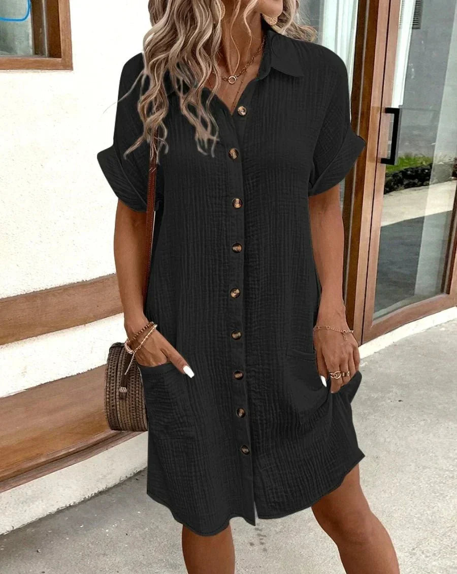 Camille | Robe-Chemise Confort Boutonnée — Noir