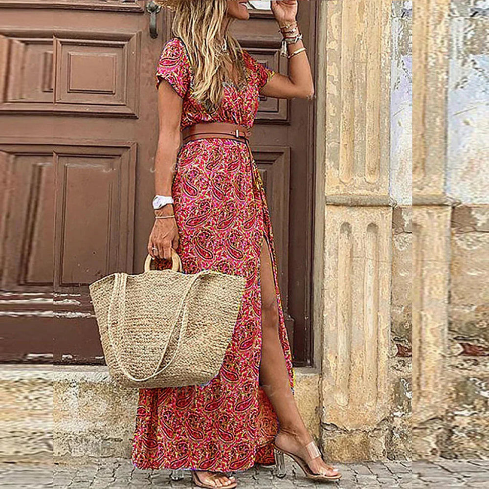 Céleste | Robe Longue Bohème Aérienne — Rouge foncé